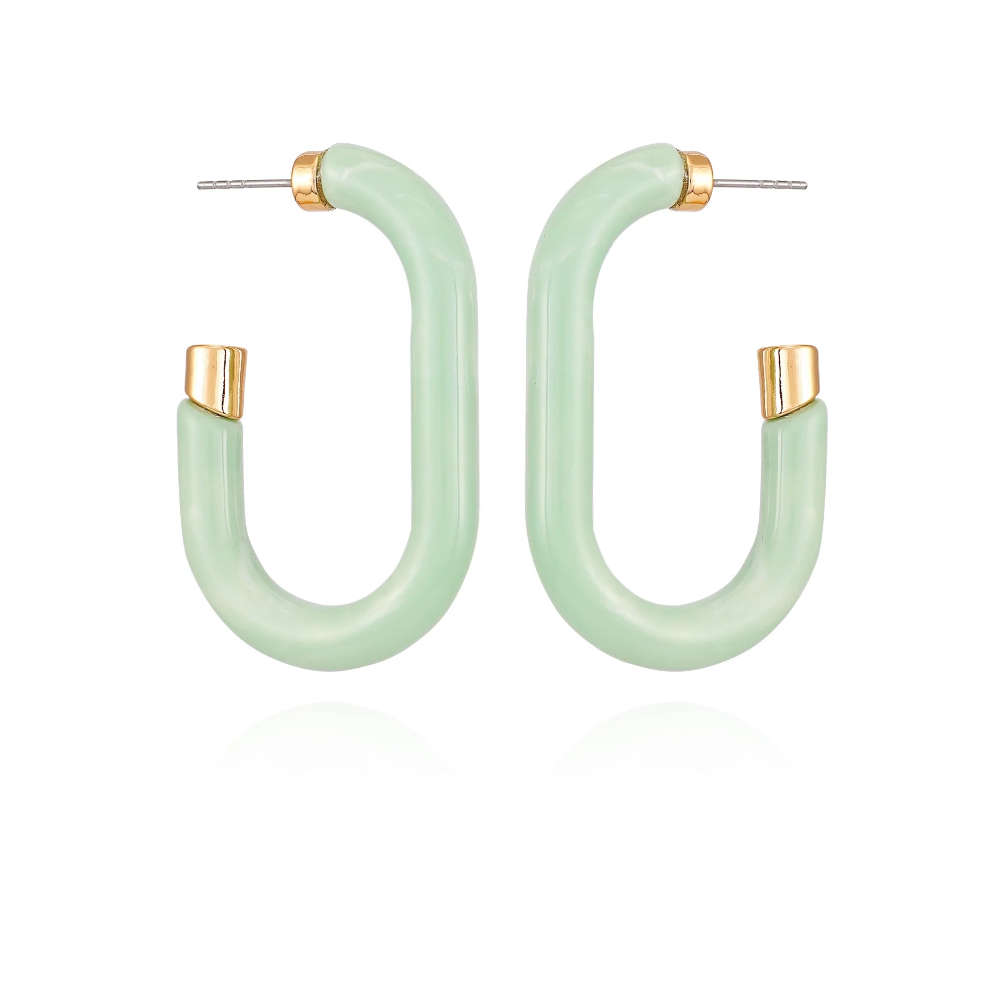 Time and Tru Goldtone Women's Acrylic Green Marble J Hoop Earrings  | WTWL1108XA