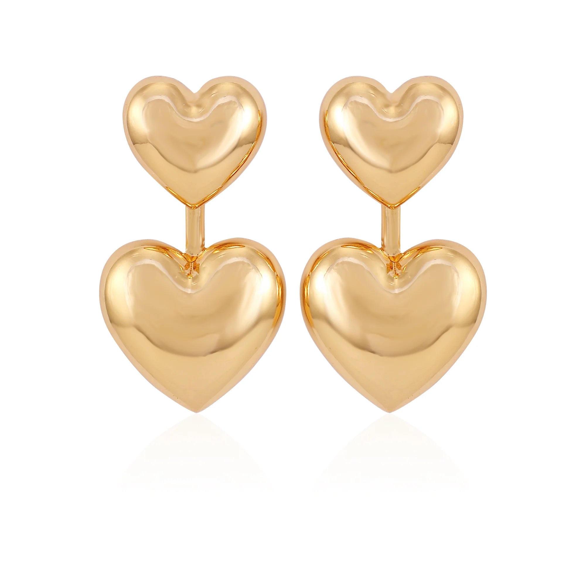 Time and Tru Women's Goldtone Polished Double Heart Earring  |   WTWL1107XA