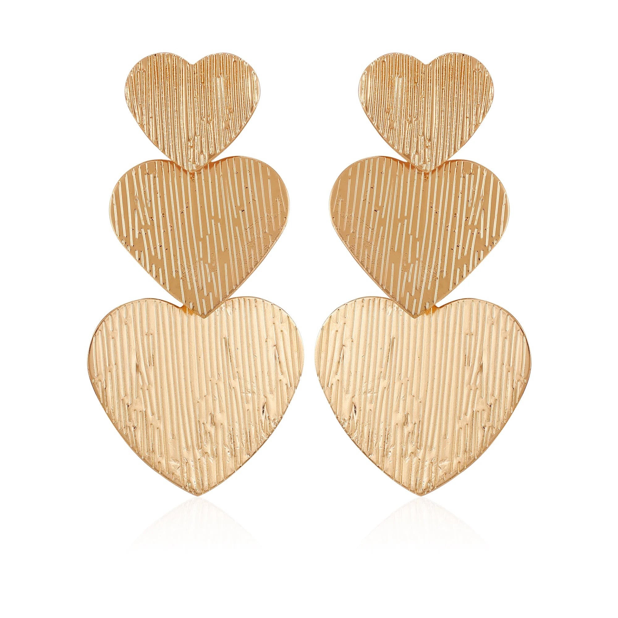 Time and Tru Women's Goldtone Textured Heart Cascading Earrings  |   WTWL1097XA