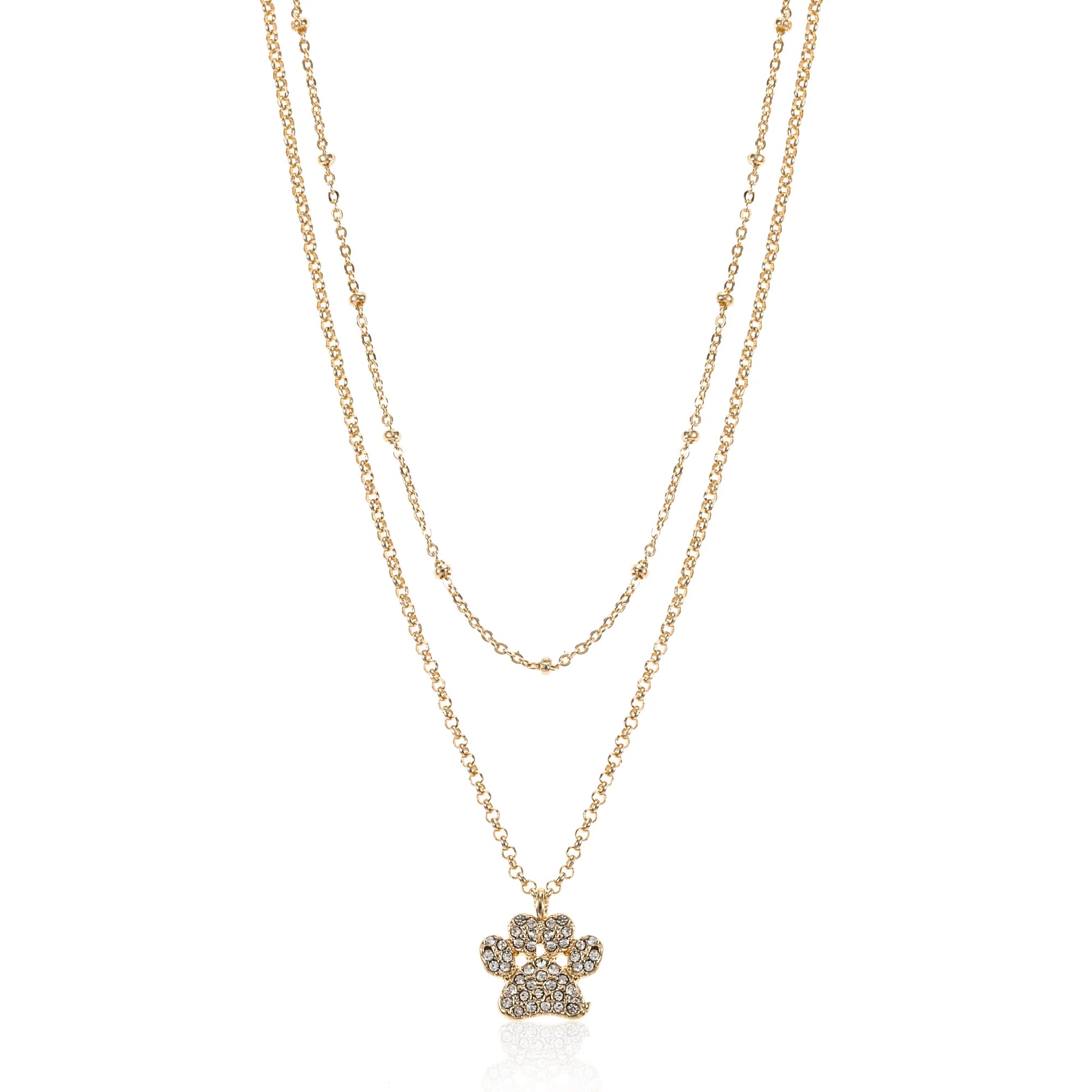 Time and Tru Goldtone Paw Print Necklace Set, 2 Pieces, Female, | WTWL285XA