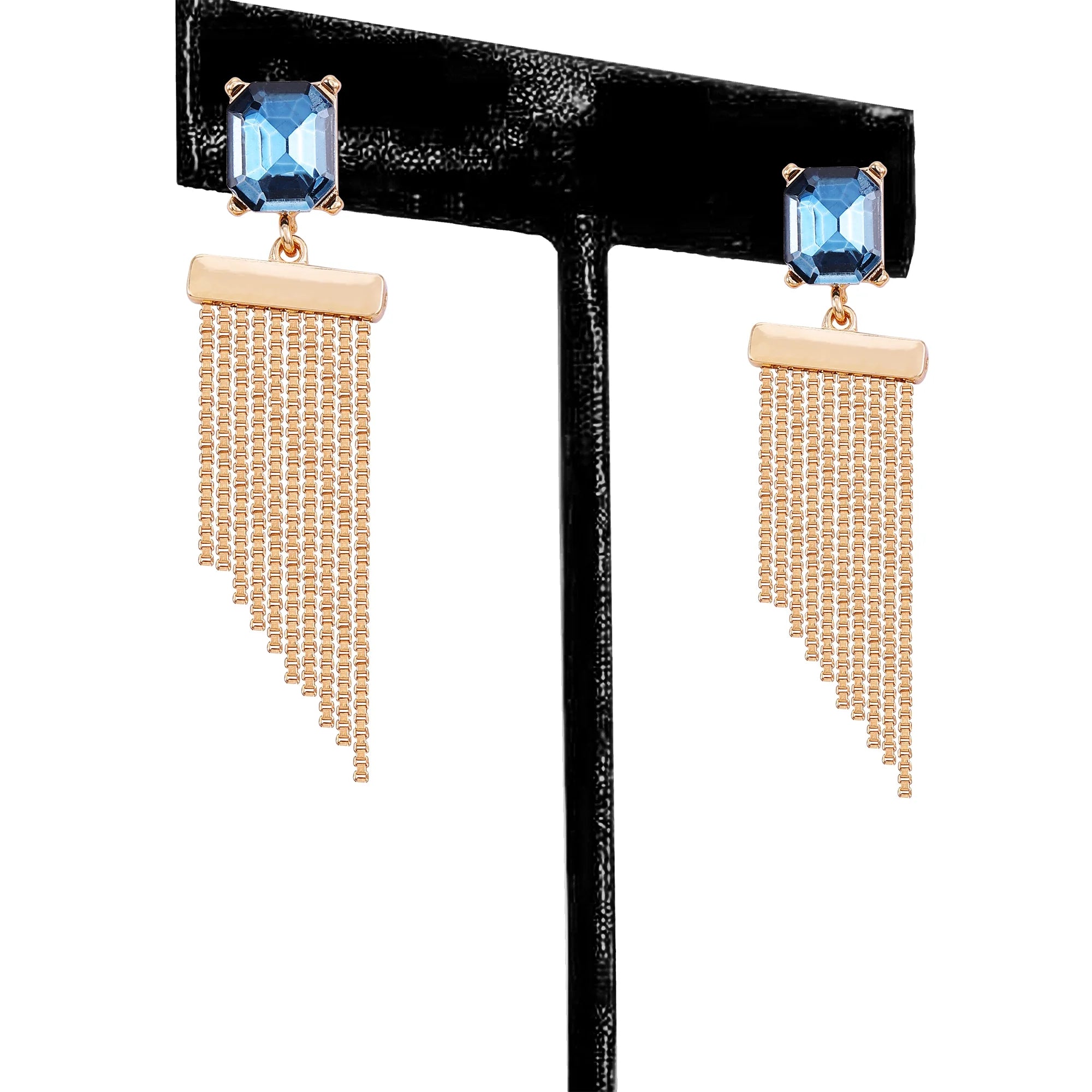 Time and Tru Women's Gold Tone Statement Earring with Garnet Rectangle Stone Post and Fringe Drop |  WTWL257XB