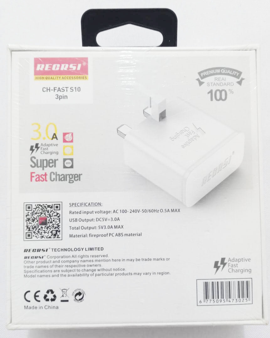 REQRSI 3.0A Super Fast Charger 3Pin CH-Fast S10 | VTM13a