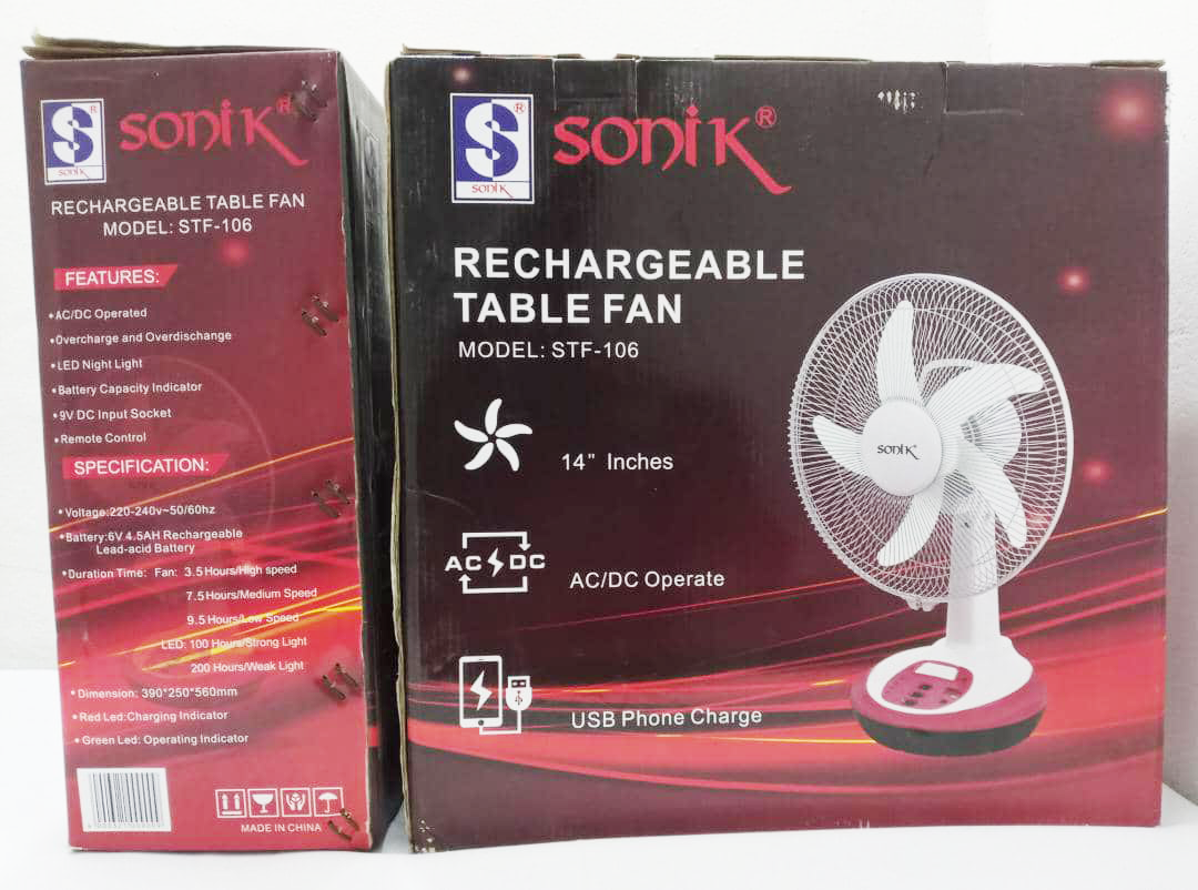 Sonic Table Fan, Rechargeable 14 Inches Table Fan | VTM38a