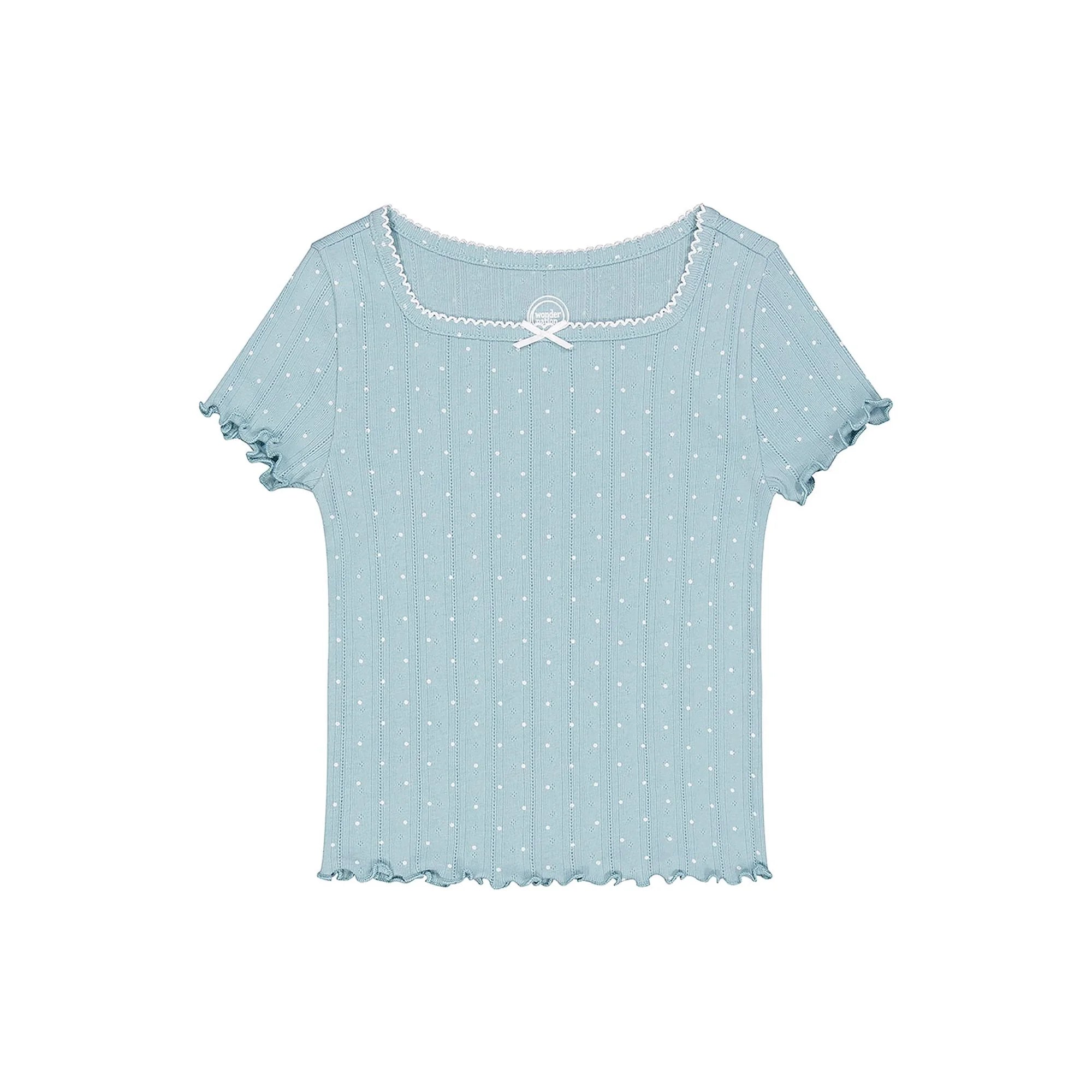 Wonder Nation Girls Short Sleeve Pointelle Trim Shirt | WTWL1009XA