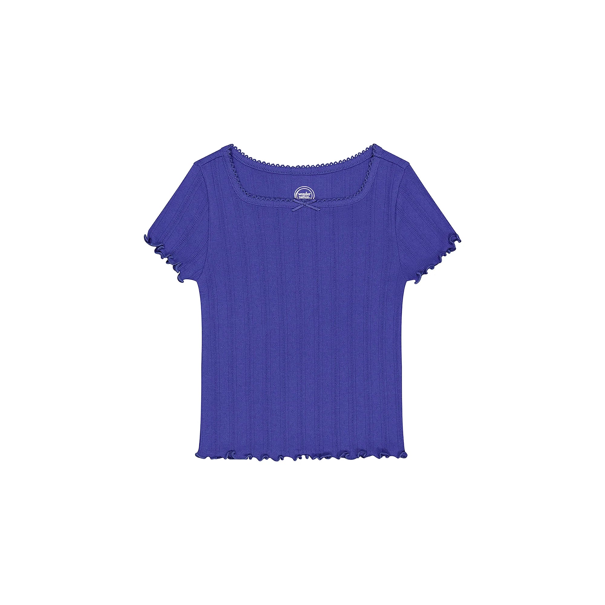 Wonder Nation Girls Short Sleeve Pointelle Trim Shirt, Sizes 4-18 & Plus  |   WTWL1012XA