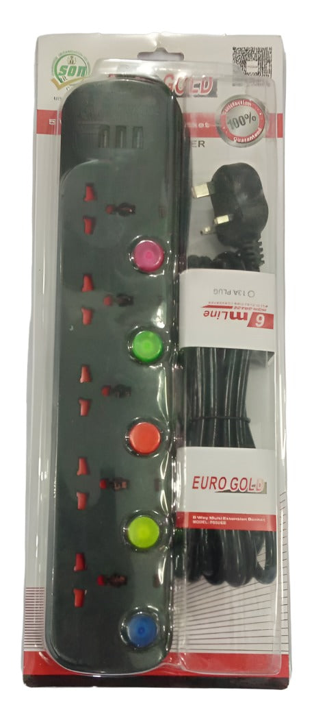 Euro Gold Electrical Extension PO5 USB, Black | GDD1a
