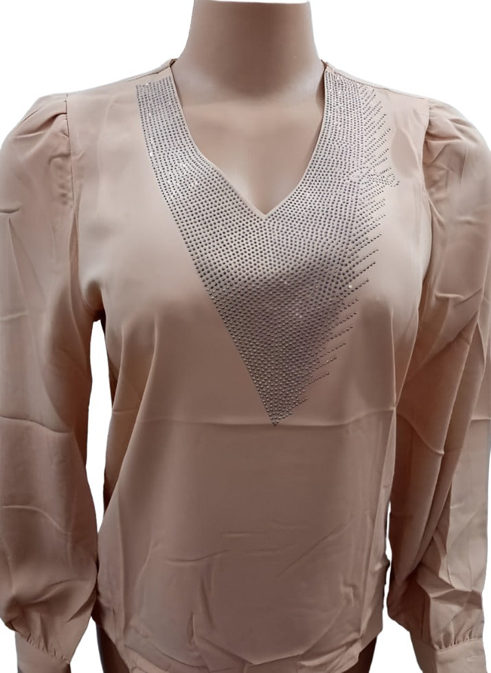 Elegant Modern Classy Top (Shirt, Blouse) for Ladies 2XL, Nude color | MNE7a