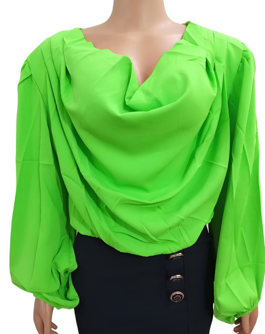 Classic Seven Fashion Designer Crop Neck Top (Shirt, Blouse) For Ladies Large, Lemon green| CYZ2a
