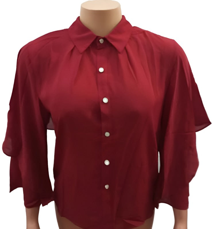 Superior Quality Designer Seven Fashion Top (Shirt, Blouse) for Ladies Large, Ox Blood | CYZ3b