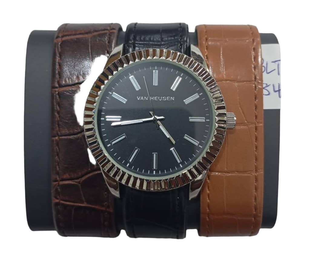 Van Heusen Leather Wristwatch for Men (Multi Leather Pack, 3 Colors) | BLTN84