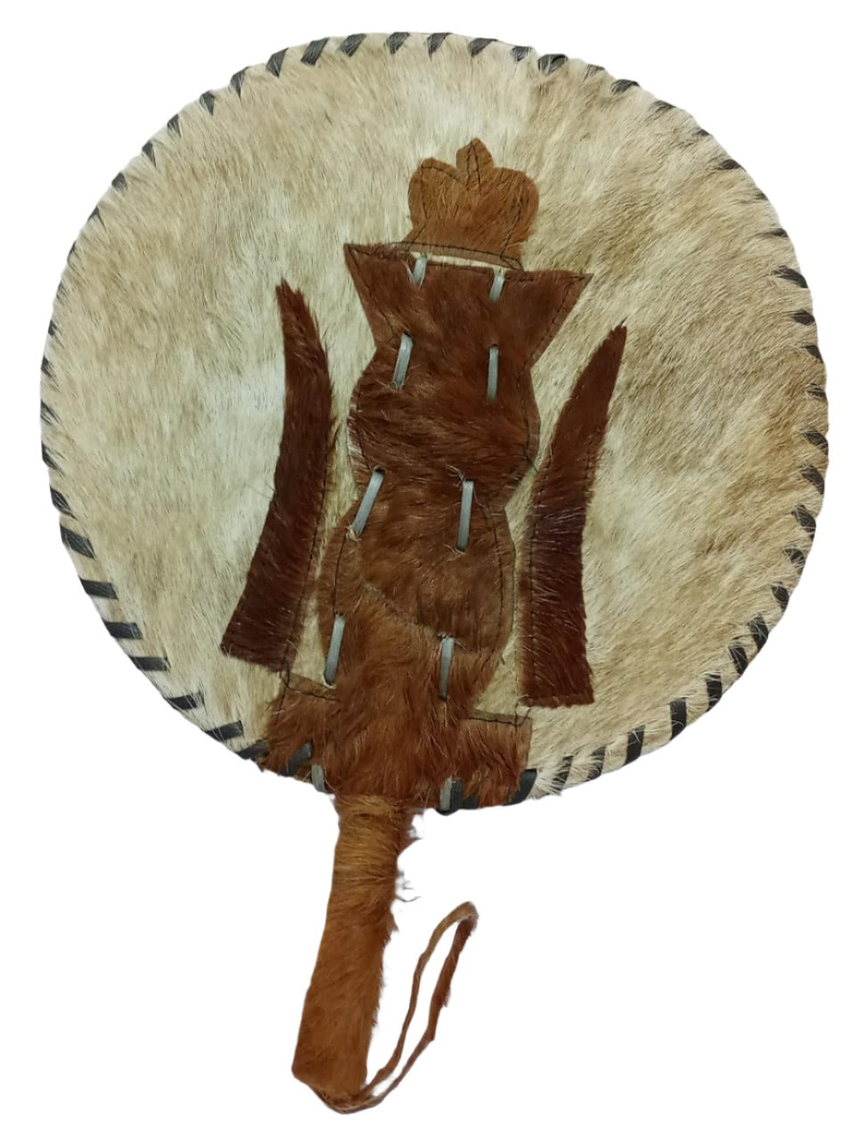 Traditional Chieftaincy Hand Fan Round shape With Animal Hairs, Creamy and White | BST5a