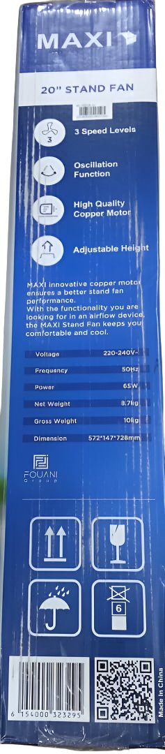 MAXI 20 Inches 3 Speed Levels Standing Fan, White | FNL4a