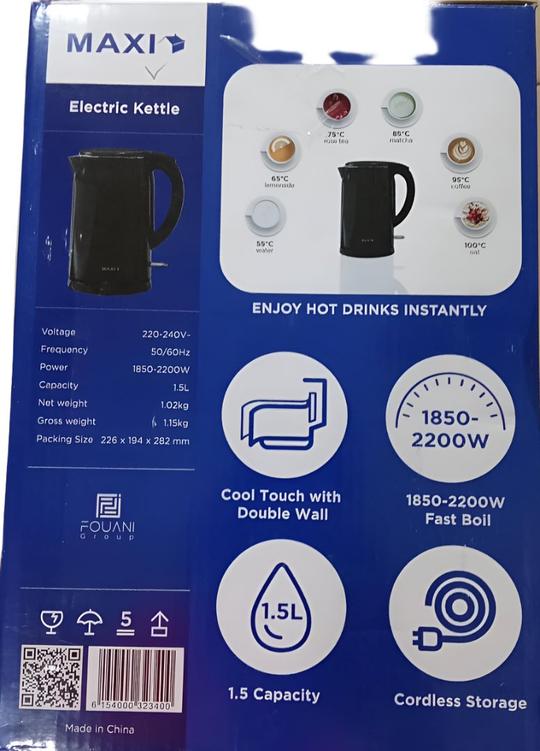 MAXI MK-SHI7M301BA2 Electric Kettle 1.5L, Black | FNL18a