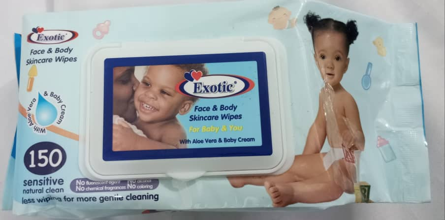Exotic Face and Body Skincare Baby Wipes, 150 Sheets | GOM20a