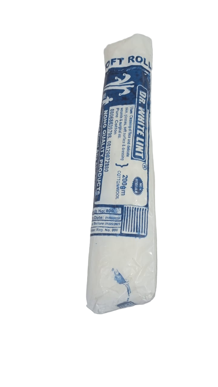Dr. White Lint Soft Roll, Pure Cotton Wool, White 200g | GOM21a