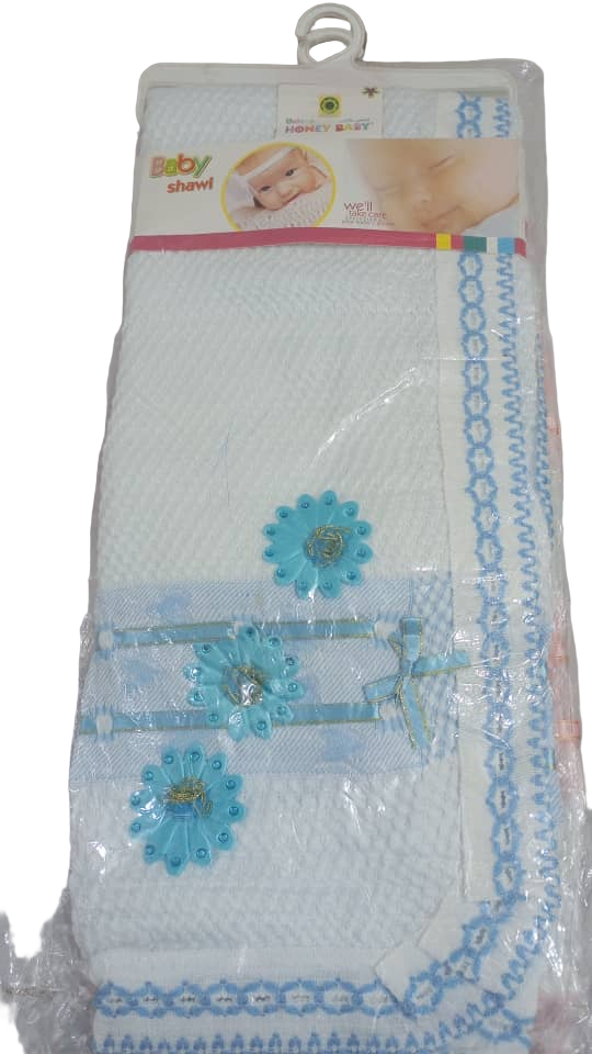 Unique Honey Baby Shawl, White and blue | GOM12b