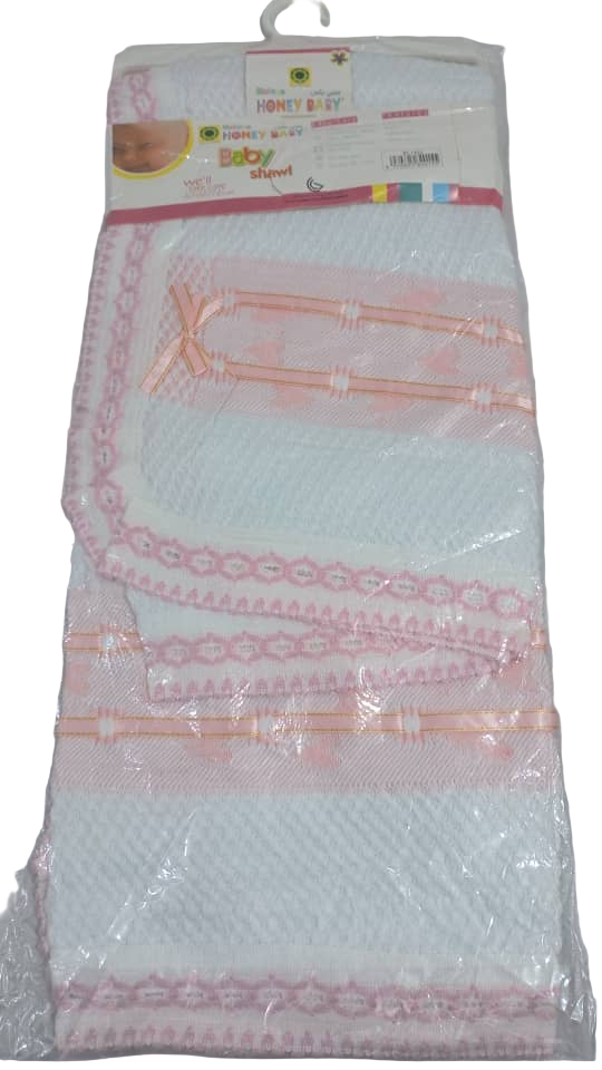 Unique Honey Baby Shawl, White and Pink | GOM12c