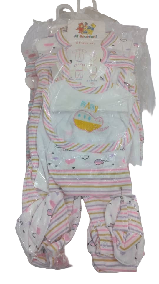 AI Boustani 8in1 set Baby Clothes, White and Pink | GOM13a