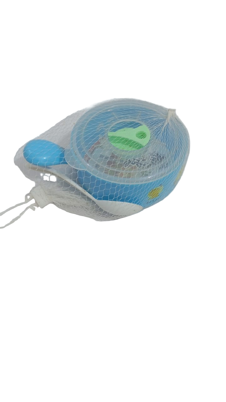 Net Baby Feeding Plate with Spoon, Blue | GOM26a