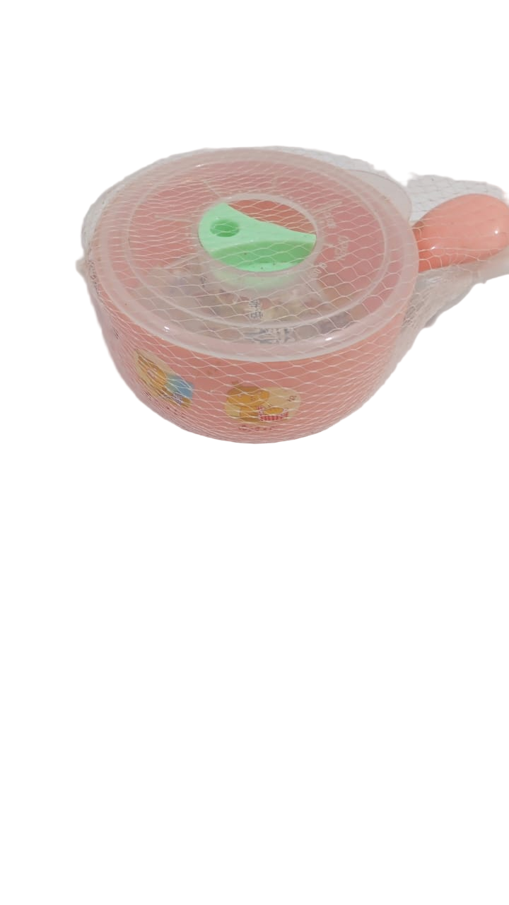 Net Baby Feeding Plate with Spoon, Pink | GOM26c