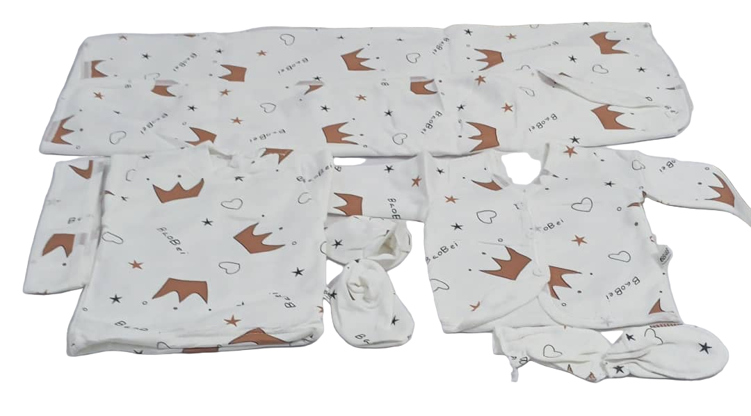 11in1 Unisex Cloth Matching Set for Baby, White and Brown | GOM38c