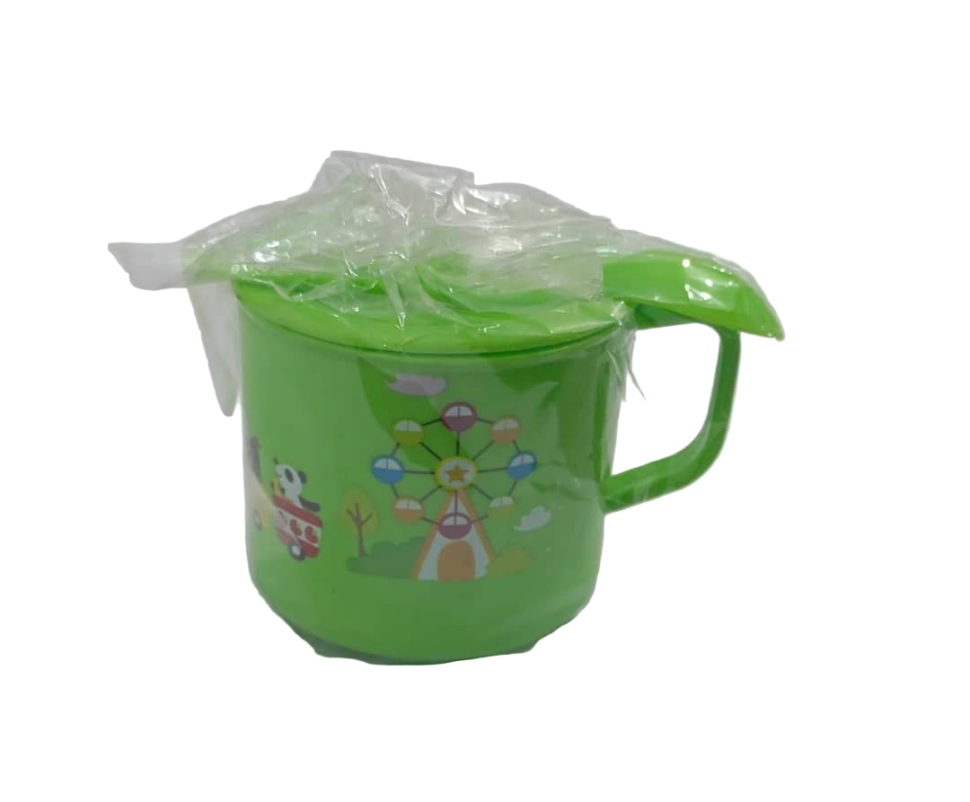 Affordable Kids Cup with Spoon, Green | GOM41a