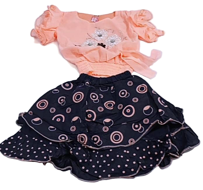 Up and Down Baby Dress (Skirt and Top), Peach and Blue | VBK15a