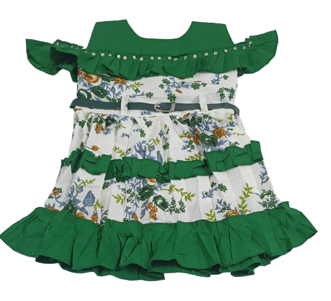 Decent Baby Dress (Gown), Green and White | VBK14a