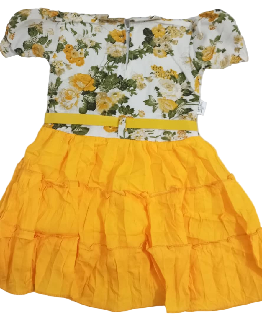 Beautiful Baby Gown With Belt, Yellow| VBK17b