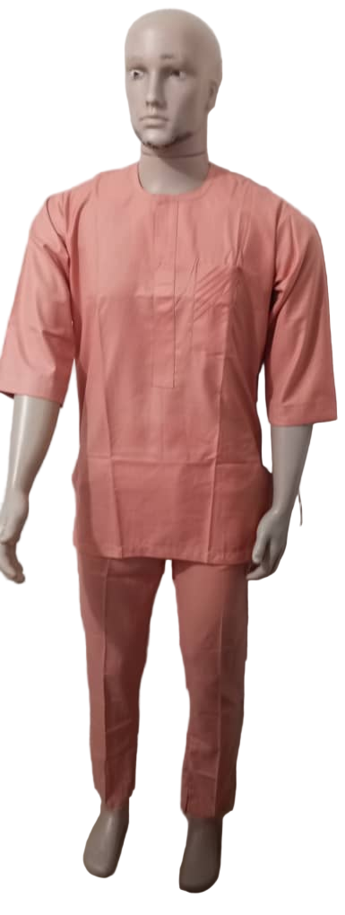 Stylish Up and Down Three-Quarter Sleeve Senator Wear Set For Men, Peach | KUA11a