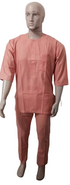 Stylish Up and Down Three-Quarter Sleeve Senator Wear Set For Men, Peach | KUA11a