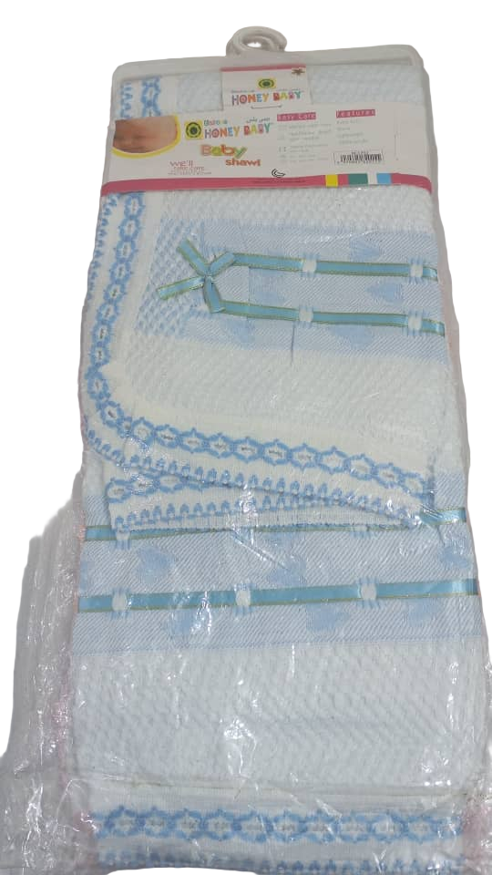 Unique Honey Baby Shawl, White and blue | GOM12b