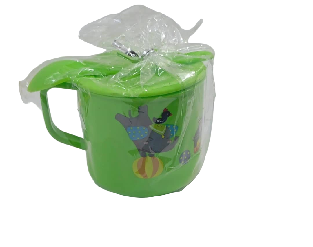 Affordable Kids Cup with Spoon, Green | GOM41a