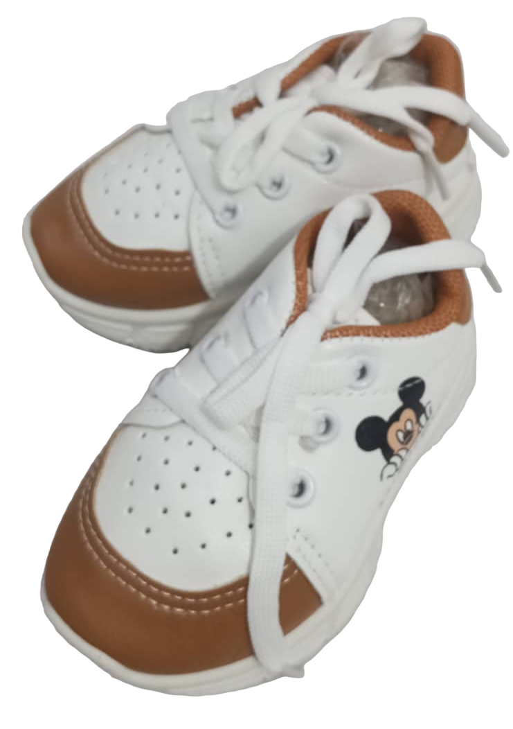 Unisex Micky Fashion Sport Baby Canvas, White and Brown | RSE17a