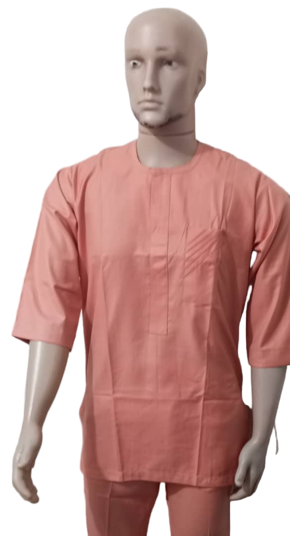 Stylish Up and Down Three-Quarter Sleeve Senator Wear Set For Men, Peach | KUA11a