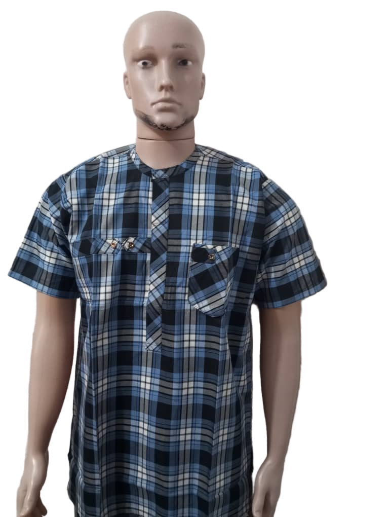 Elegant 2-pieces Short Sleeve Senator Suit For Men, Blue Design | ENC63a