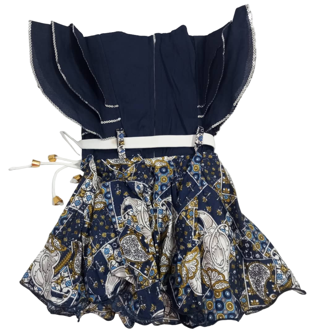Elegant Baby Dress With Belt, Navy Blue | VBK19e