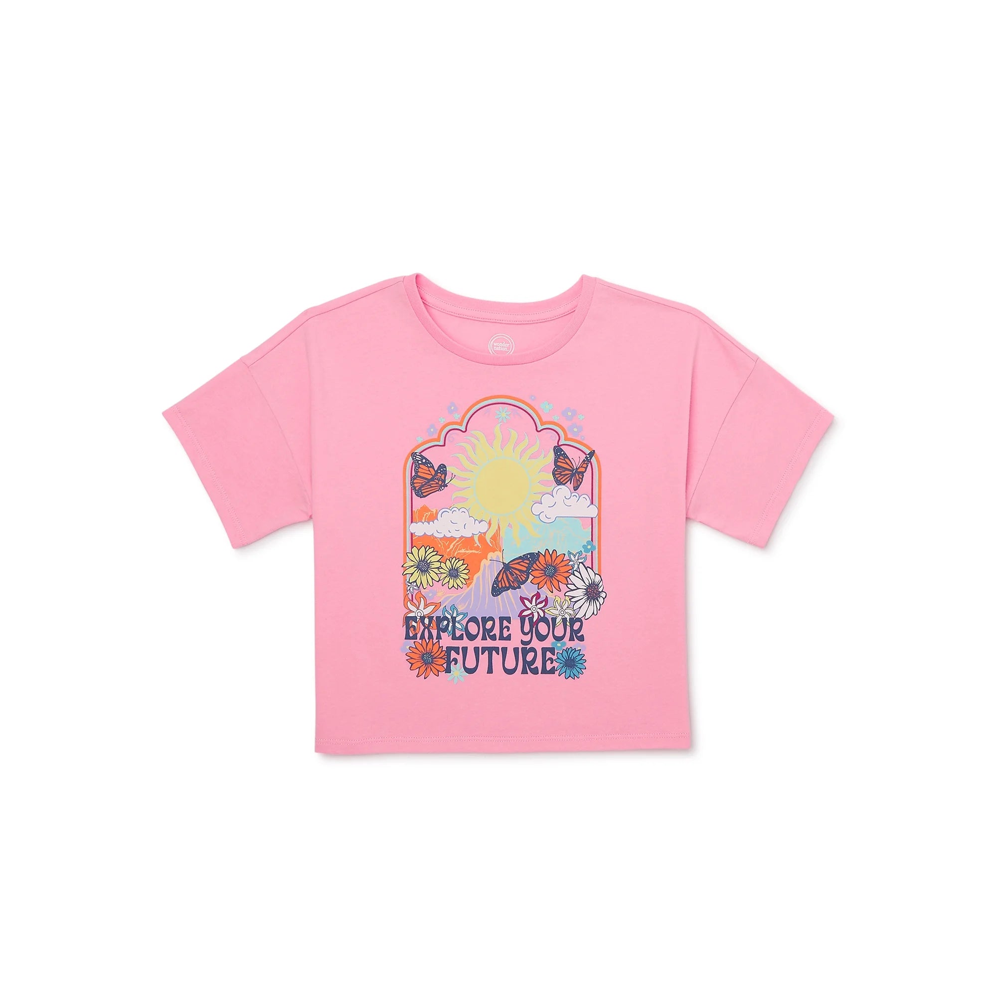 Wonder Nation Girls Cropped, Short Sleeve, Graphic T-Shirt, Sizes 4-18  |  WTWL893XA