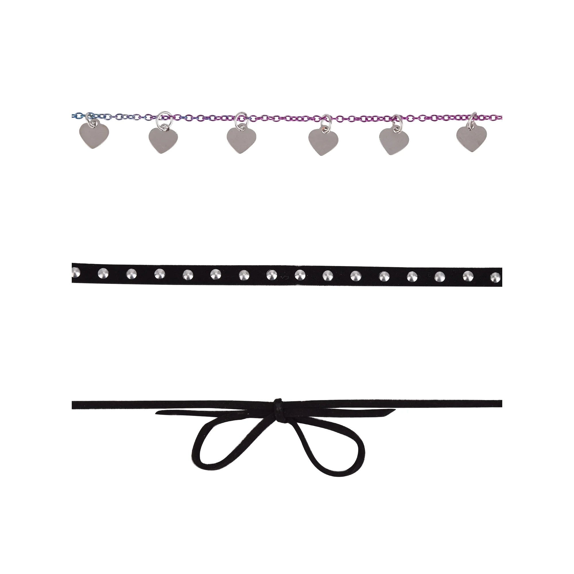 Wonder Nation Female 5pc Silver Tone Rainbow, Heart and Pearl Choker Set  | WTWL617XA