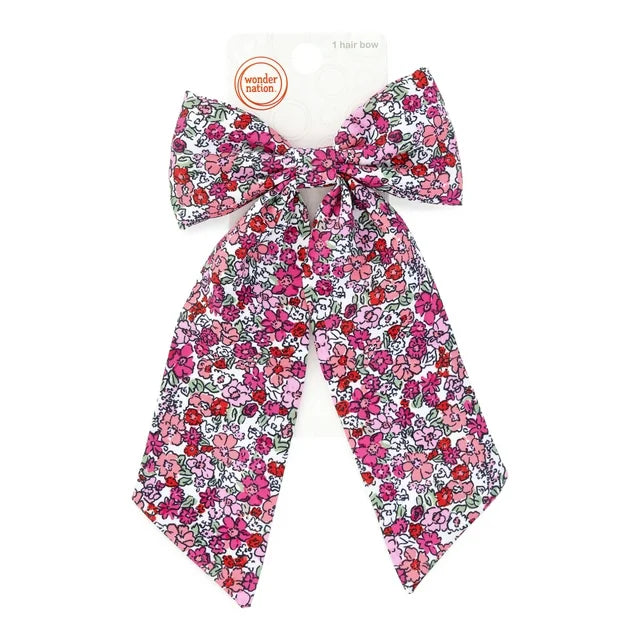 Wonder Nation Girls Floral Print Jumbo Bow Barrette Clip, Pink Multi |  WTWL777XA