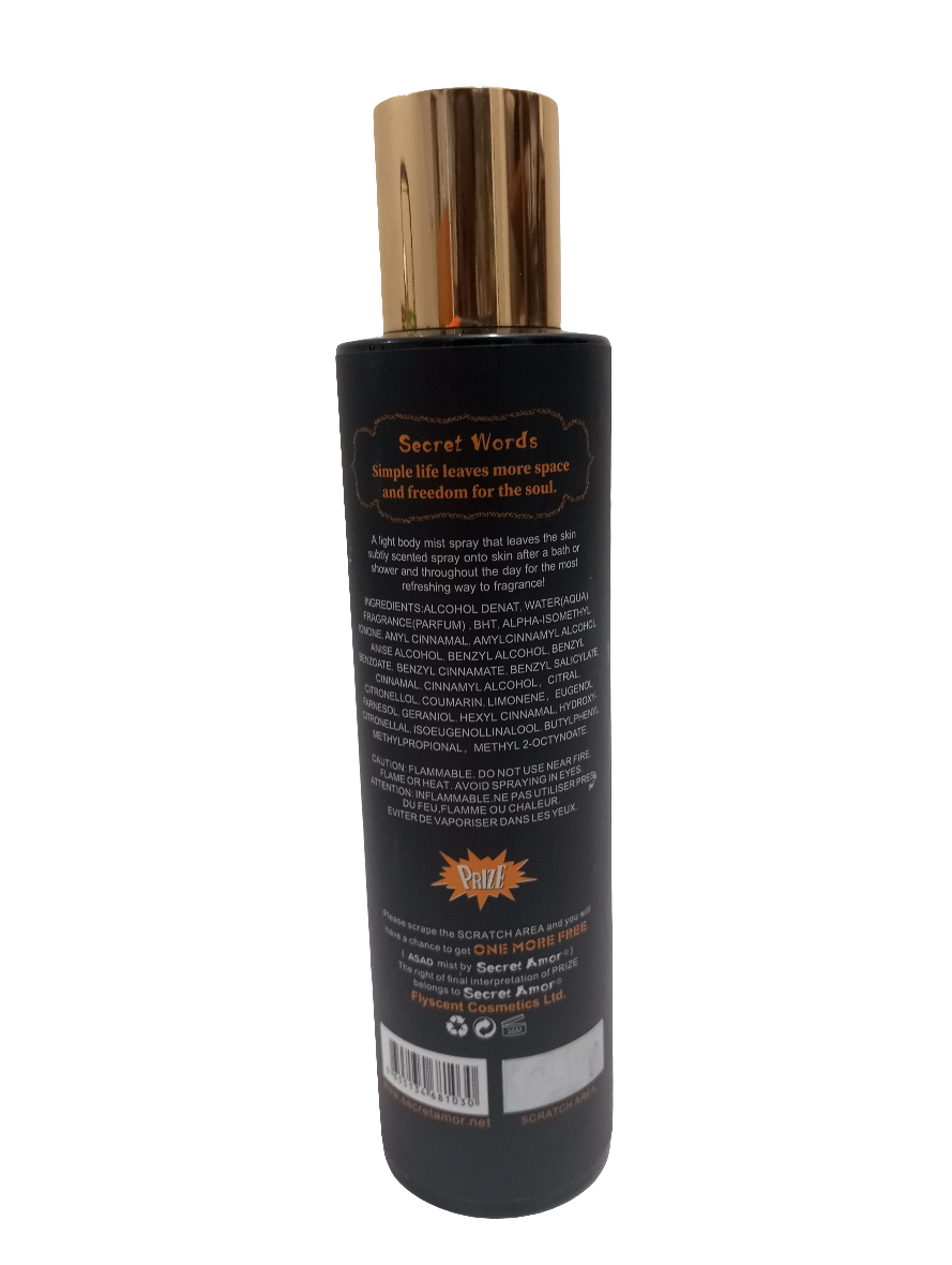 Secret Amor Asad Body Mist Spray 236ML, Black | TNB26b