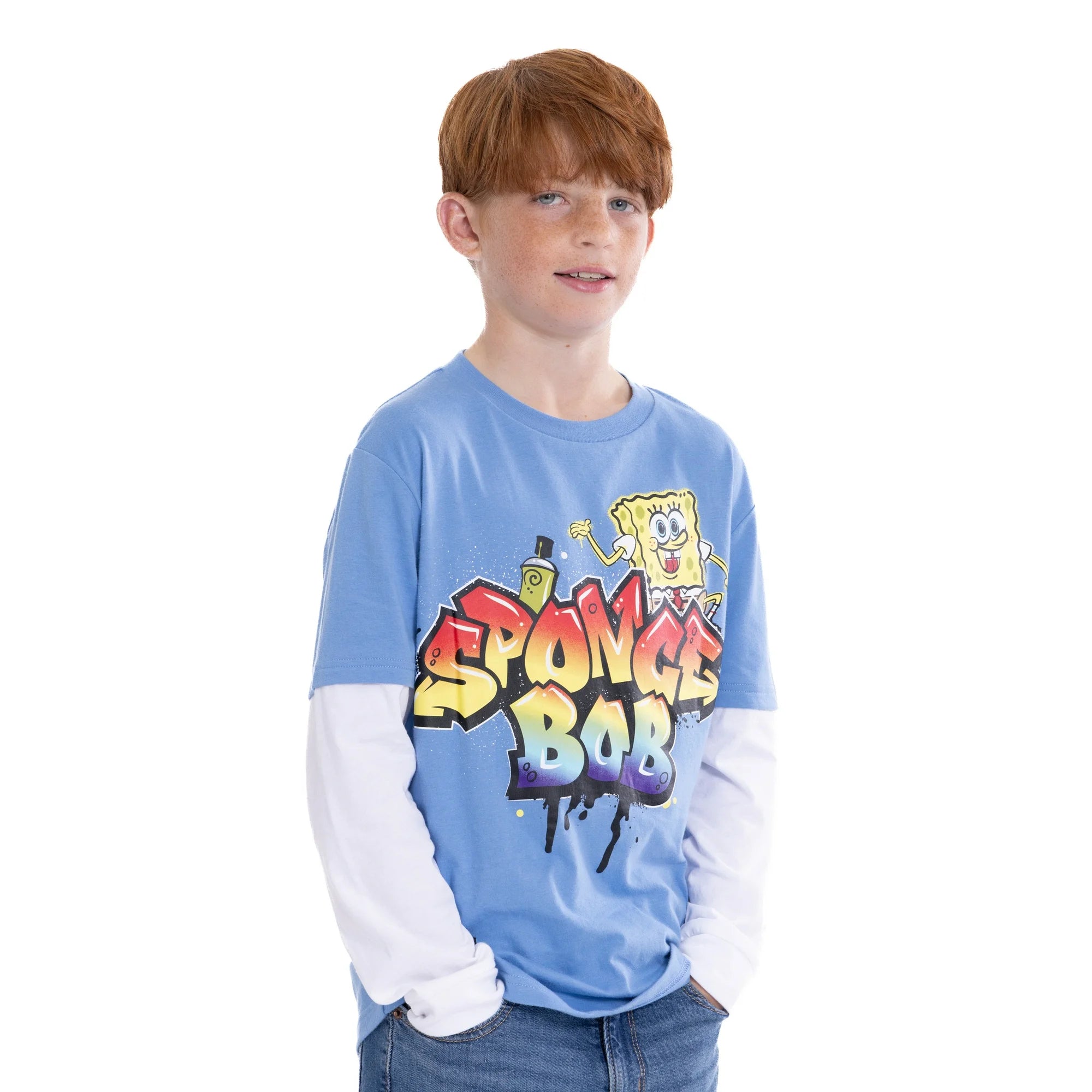 SpongeBob SquarePants Boys Graphic Layered Tee with Long Sleeves, Sizes 4-18 | WTWL935XA