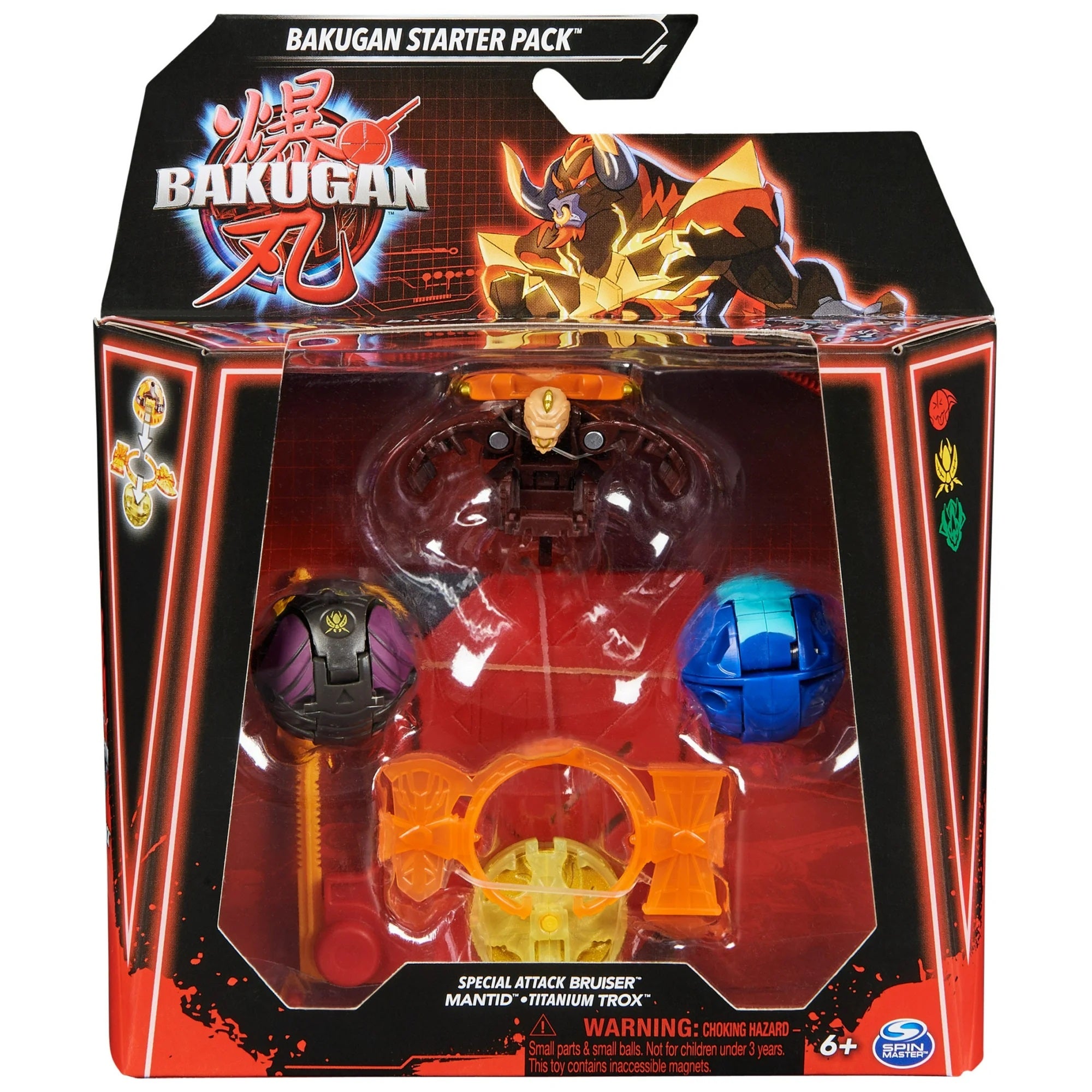 Bakugan Starter 3-Pack, Special Attack Bruiser, Mantid and Titanium Trox, Customizable Spinning Action Figures and Trading Cards, Kids Toys for Boys and Girls 6 and up |  WTWL867XA