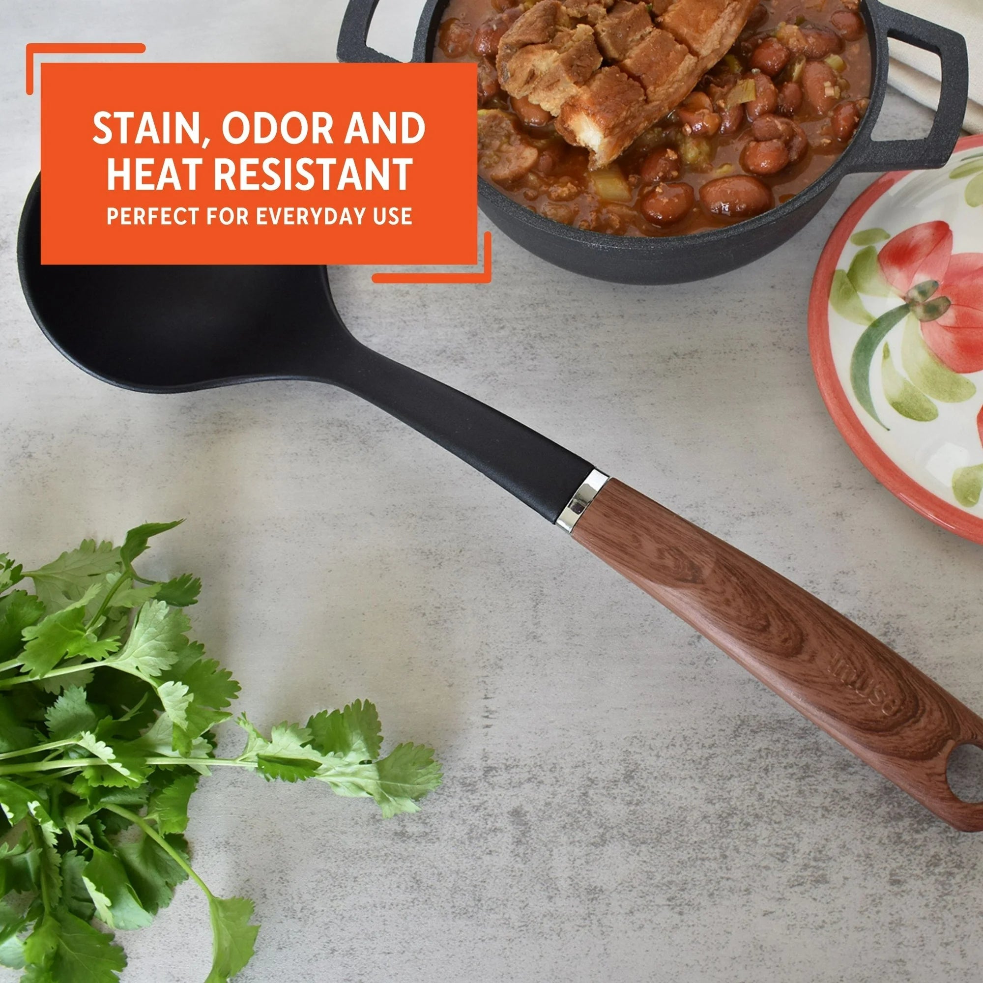 Imusa Nylon Black Cooking Ladle with Woodlook Handle | WTWL996XA