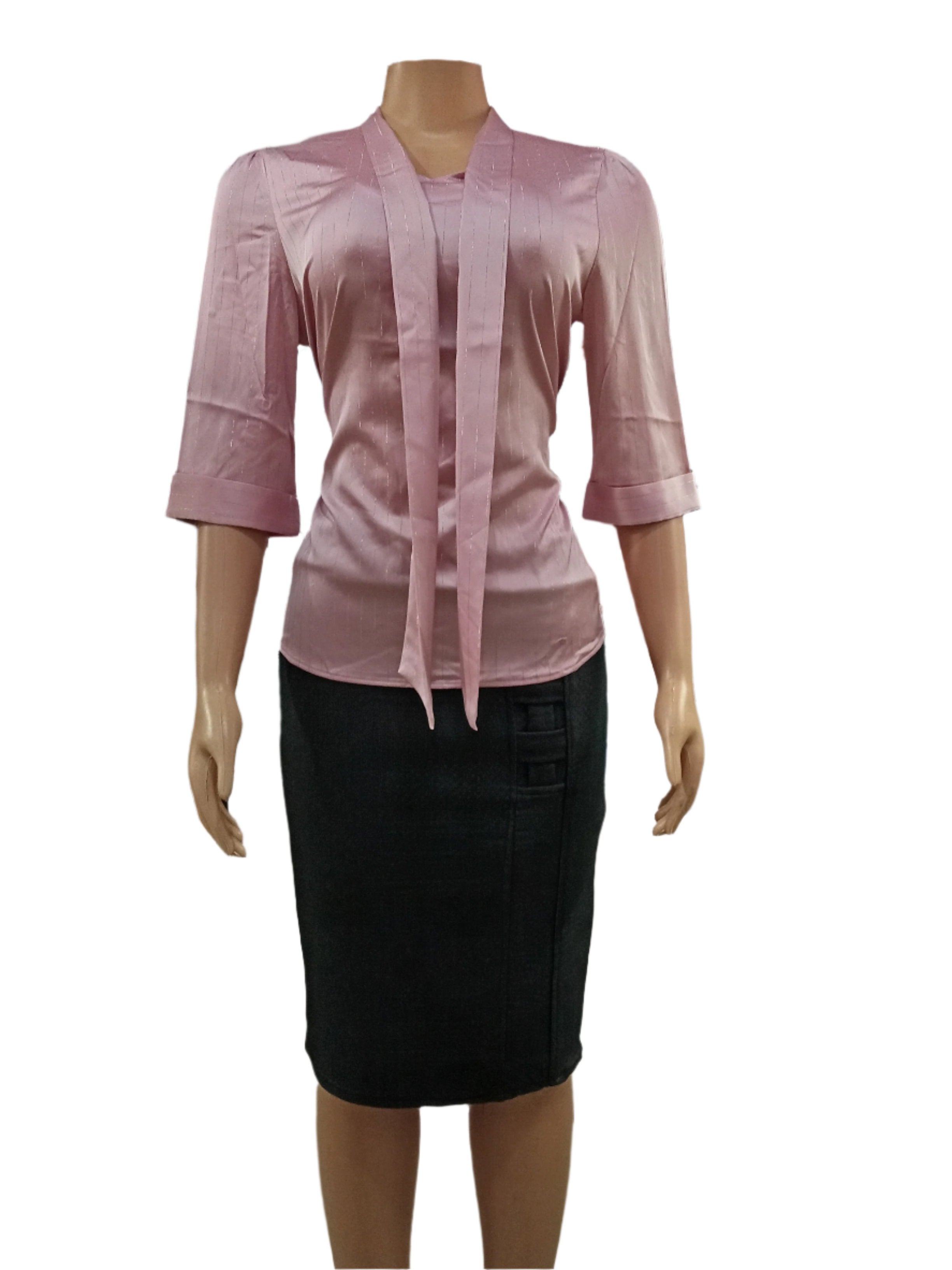 Gorgeous Best Selling Ladies Skirt and Blouse Set, XL Light Pink Top & Free Size Black Skirt | DBK4c