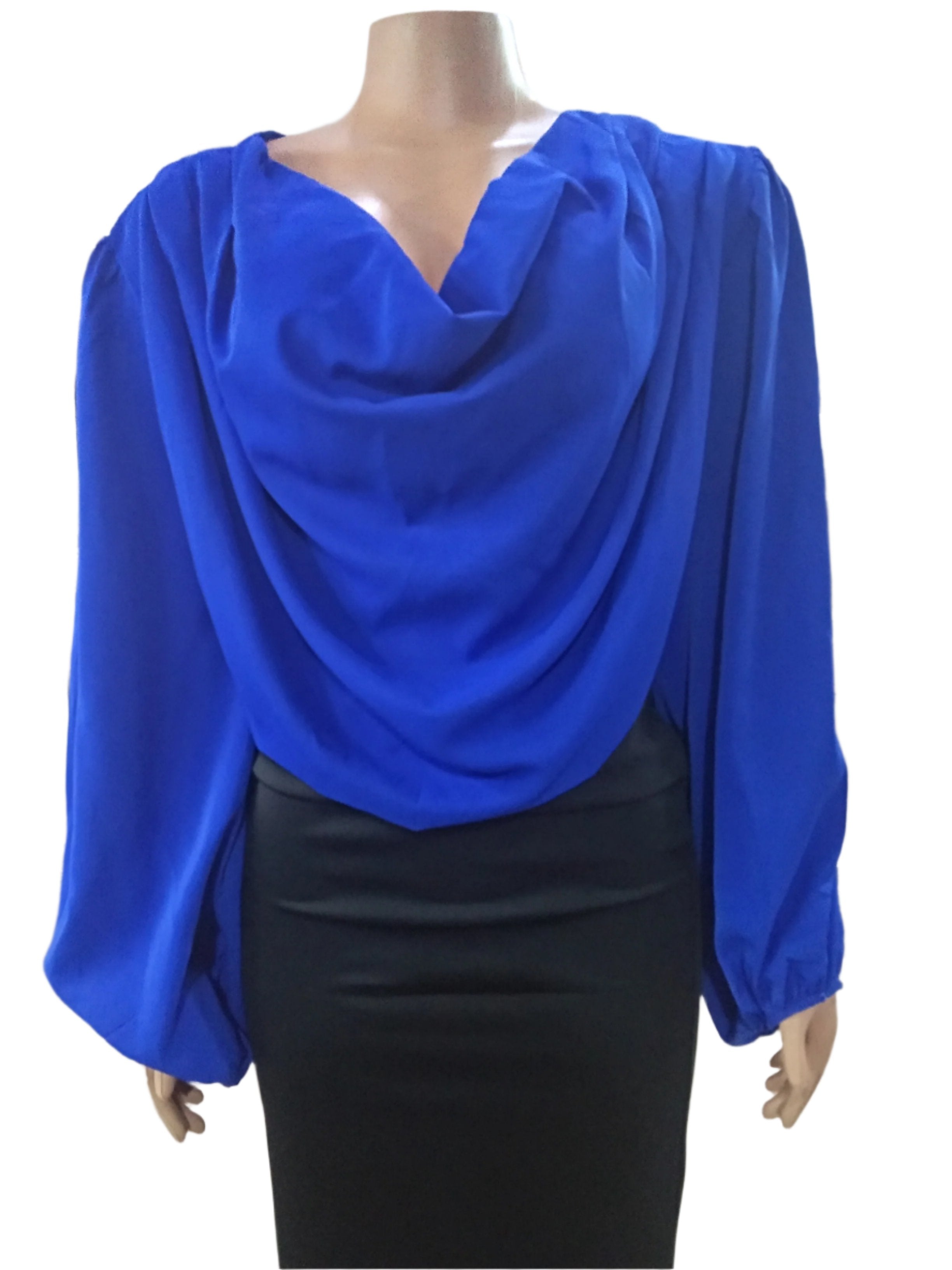 Seven Fashion Designer Crop Neck Top (Shirt, Blouse) For Ladies 2XL, Blue | CYZ2c