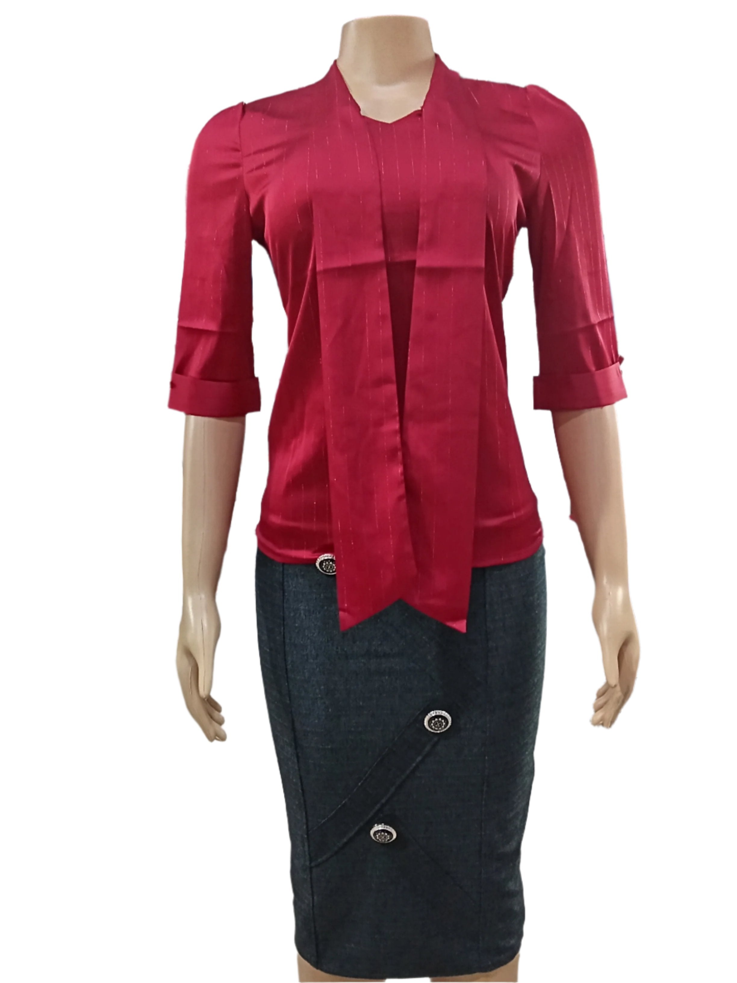 Affordable Gorgeous Ladies Skirt and Blouse Set Small Size Red Top & Free Size Black Skirt | DBK4a