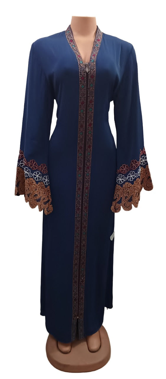 Elegant Turkey Abaya Gown (Dress) XL, Blue | MBE2b