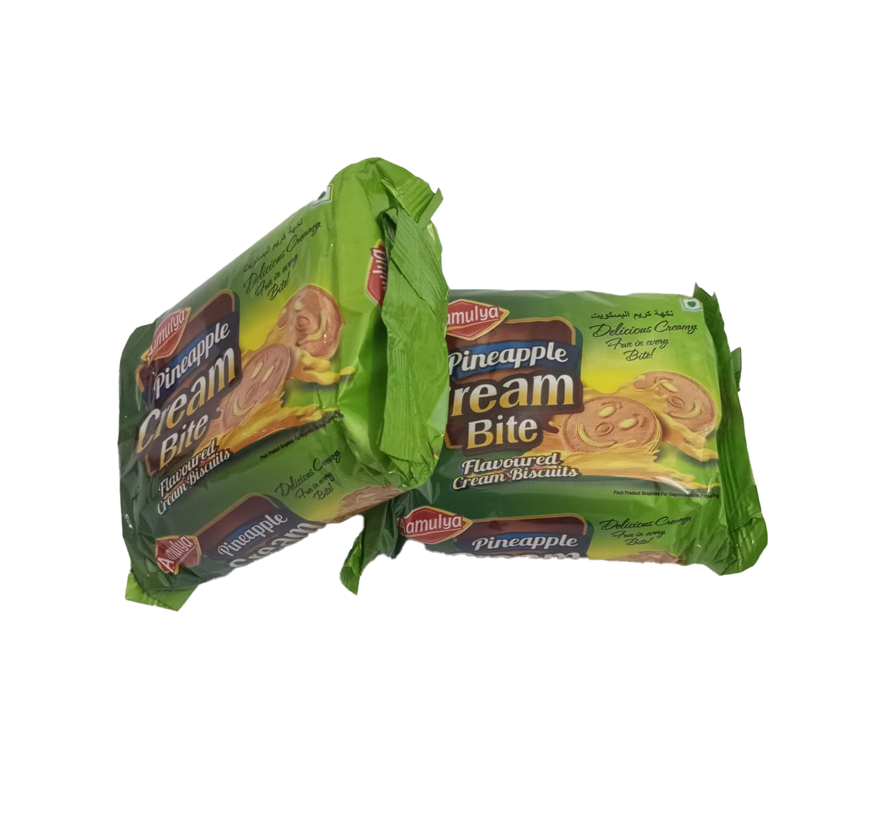Aamulya Pineapple Cream Bite Flavoured Cream Biscuits, Green, 92g |GMP30a