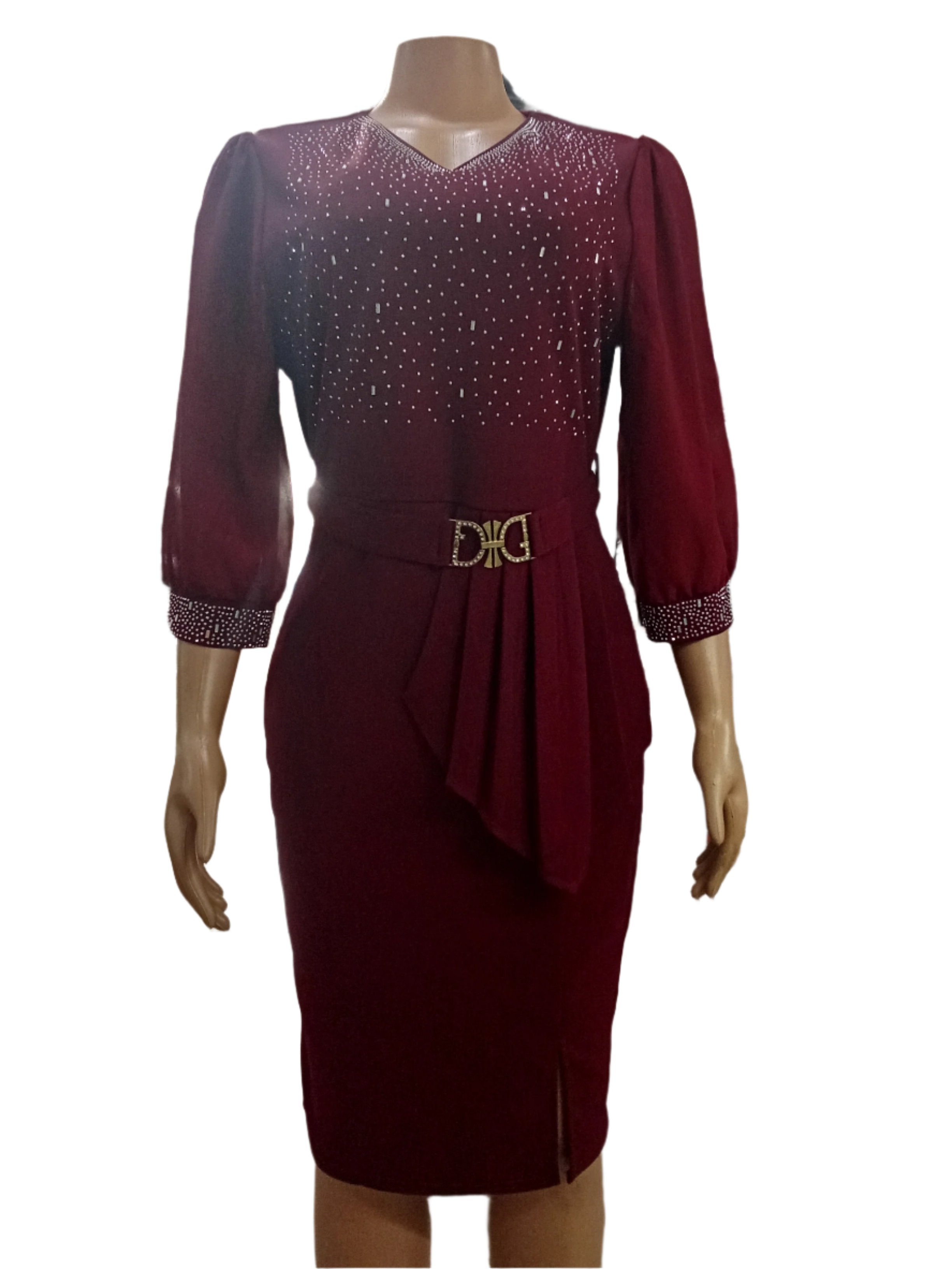 Super Fancy Stone Gown (Dress) for Ladies 2XL, Wine Red  |  MNE2b